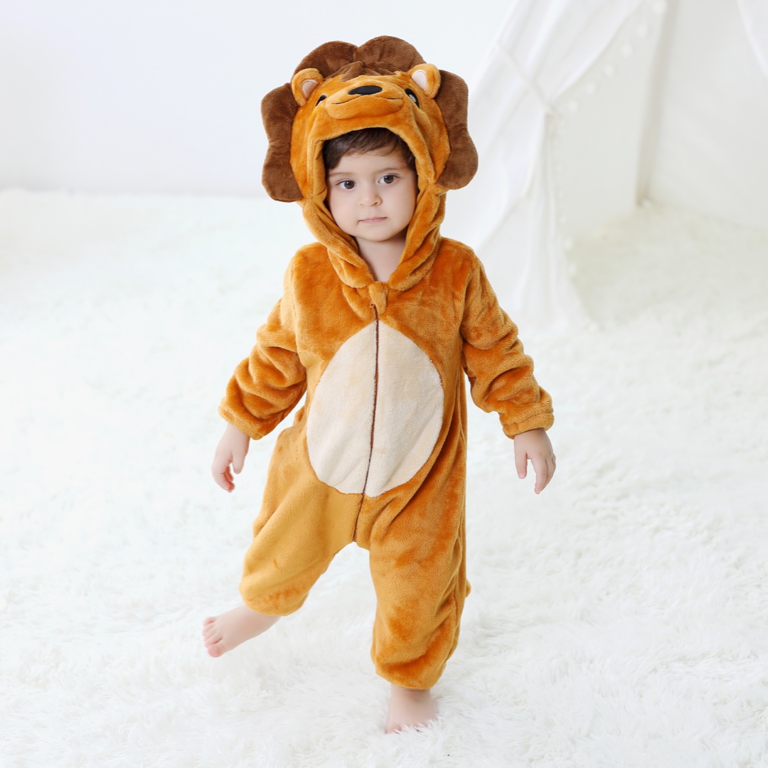 Cotton Baby Onesies Zipper - ทารกแรกเกิดน่ารักสิงโตสัตว์การ์ตูนชุดรอมเปอร์เสื้อผ้าเด็กหญิงชุดนอนแขนยาวมีฮู้ดชุดเด็กทารกชุดสำหรับฮาโลวีน