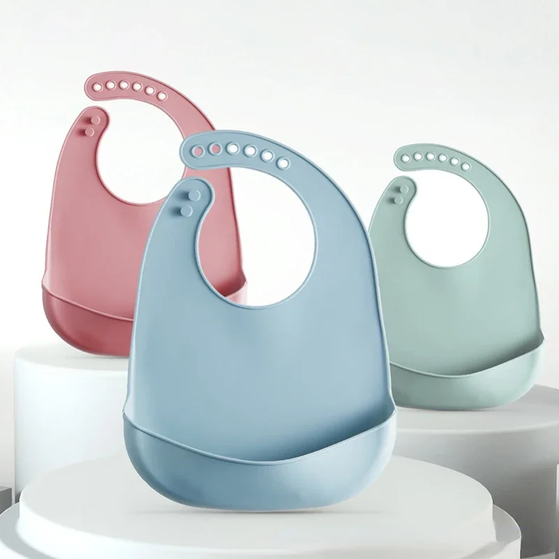 Waterproof Baby Bibs Silicone - 1-3 ชิ้น ผ้ากันเปื้อนเด็ก ปรับได้ กันน้ำ ซิลิโคนเกรดอาหาร