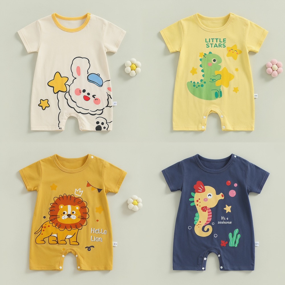 Baby Summer Linen Sleeveless Jumpsuit - ชุดบอดี้สูทผ้าฝ้ายลินินสำหรับเด็กแรกเกิดลายพิมพ์ฤดูร้อน ชุดรอมเปอร์แขนกุดสำหรับเด็กชายและเด็กหญิง เนื้อผ้านุ่มสบายผิว บางเบา ใส่สบาย