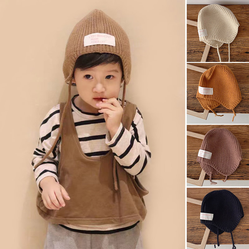 Infant Beanie Hat With Ears - ฤดูหนาวเด็กอบอุ่นป้องกันหูหมวกสีทึบเด็กถักหมวก 4-6year เด็ก Earmuffs หมวกทารกหมวก Bonnet