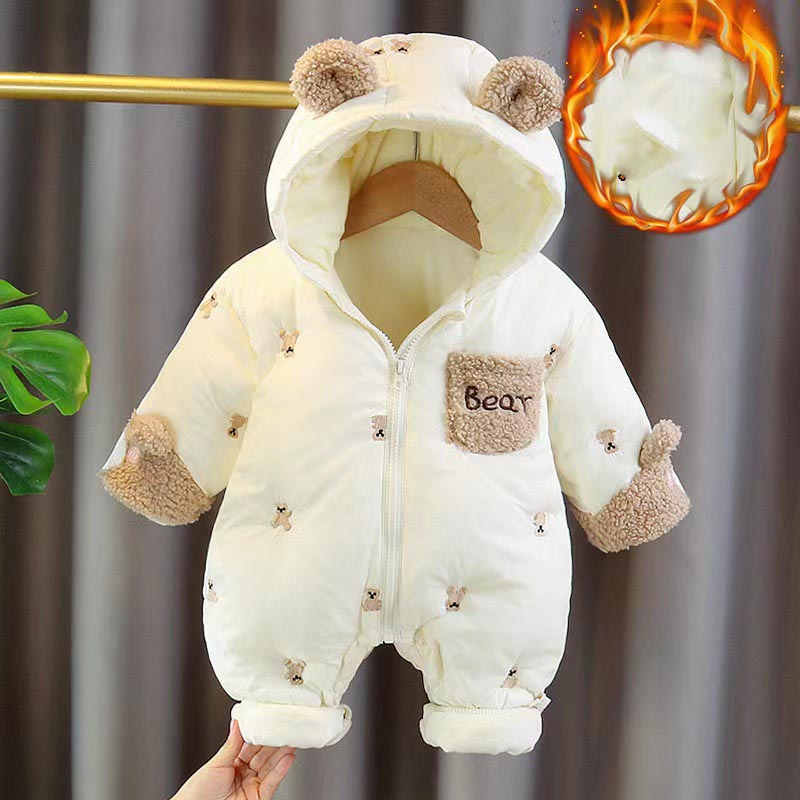 Cotton Baby Onesies Zipper - ฤดูหนาวทารกแรกเกิดทารกRomper Thicken Cotton JumpsuitทารกOnesieซับขนแกะHooded RompersสําหรับBoy Girlเสื้อผ้าเด็กชุด