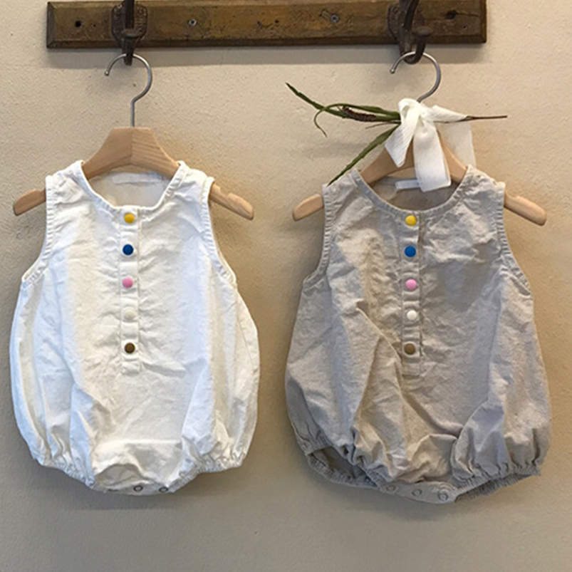 Baby Summer Linen Sleeveless Jumpsuit - ชุดรอมเปอร์ผ้าลินินสำหรับเด็กผู้ชายชุดบอดี้สูทแขนกุดสำหรับเด็กผู้หญิงเสื้อผ้าเด็กผู้ชายเด็กวัยหัดเดินจั๊มสูทเด็กทารกฤดูร้อน