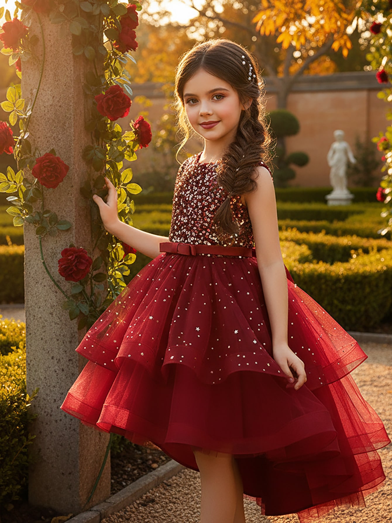 Toddler Girl Tulle Party Dress - ชุดเดรสเด็กผู้หญิงลายดอกไม้ประดับเลื่อมแบบเปิดไหล่ สำหรับเด็กทารก เด็กวัยหัดเดิน ชุดกระโปรงผ้าทูลสำหรับงานปาร์ตี้ งานแต่งงาน งานประกวด