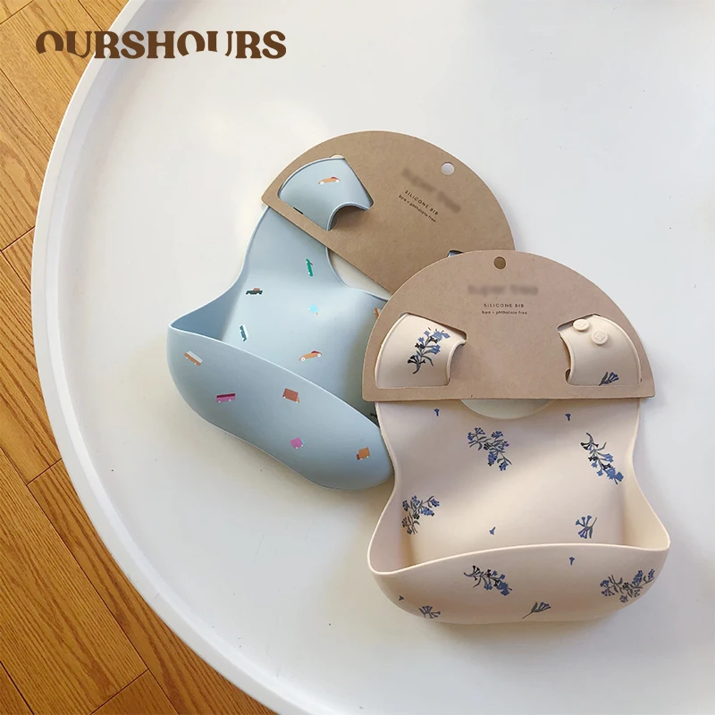 Waterproof Baby Bibs Silicone - ผ้ากันเปื้อนเด็ก Ins สไตล์พิมพ์ซิลิโคนกันน้ําเด็ก Feeding Stuff รูปแบบน่ารักเด็กผู้หญิงเด็กวัยหัดเดินเด็กปรับ