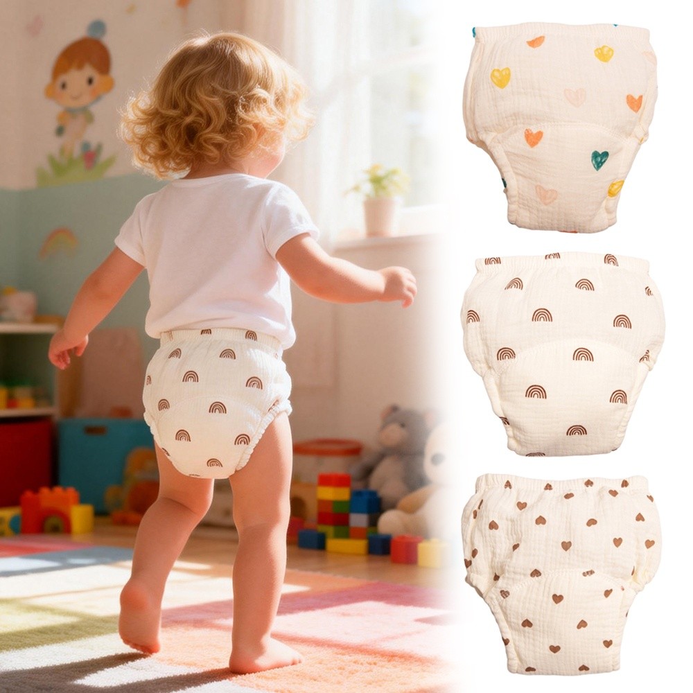 Toddler Training Pants Leak Proof - กางเกงฝึกขับถ่ายเด็ก ผ้าฝ้ายก๊อซ ระบายอากาศ กันน้ำ ซักได้ ป้องกันการรั่วซึม