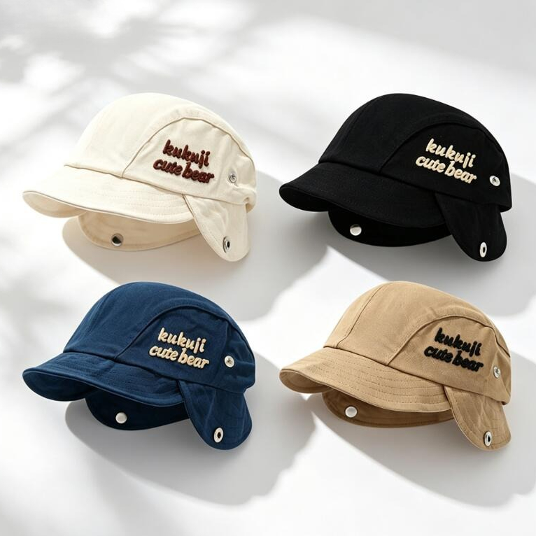 Infant Beanie Hat With Ears - หมวกปิดหูเด็กน่ารักประดับพู่สำหรับฤดูใบไม้ร่วงปี 2026 หมวกบีนนี่เด็กทารกสีพื้นปักตัวอักษร หมวกป้องกันหูสำหรับเด็กชายและเด็กหญิง