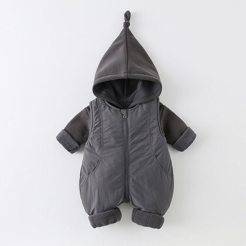 Cotton Baby Onesies Zipper - ชุดรอมเปอร์เด็กทารกผ้าฝ้ายหนานุ่มสำหรับฤดูหนาว ชุดนอนเด็กอ่อนแบบ unisex ผ้าฝ้ายบุหนา 2 ชิ้น