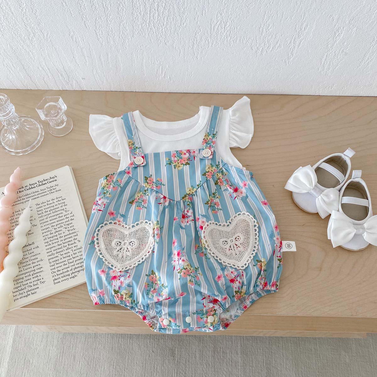 Newborn Baby Girl Romper Floral - ชุดบอดี้สูทเด็กผู้หญิง2ชิ้นชุดทารกแรกเกิดแขนกระพือพร้อมบอดี้สูทชุดเสื้อรอมเปอร์ทารก0-24เดือน