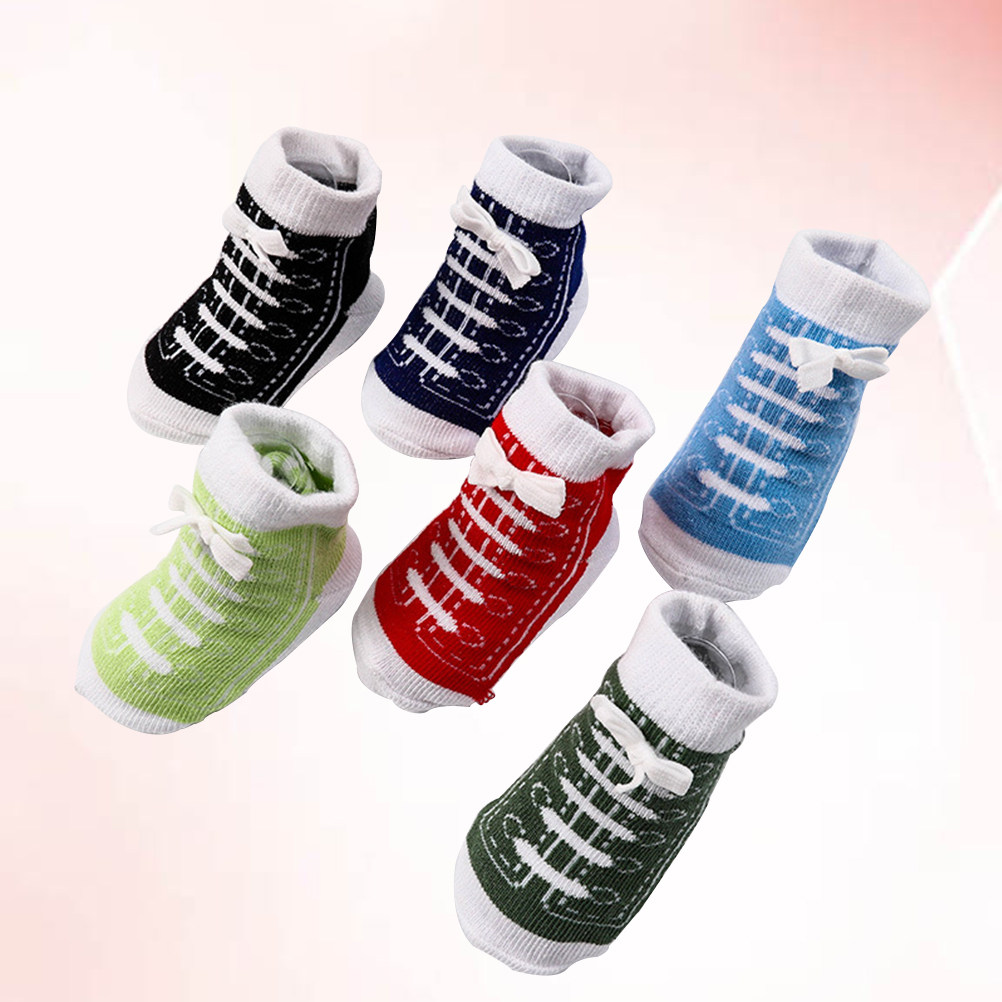 Unisex Baby Socks Non Slip - ถุงเท้าเด็กผ้าฝ้าย 6 คู่ ดีไซน์สร้างสรรค์ กันลื่น ระบายอากาศได้ดี