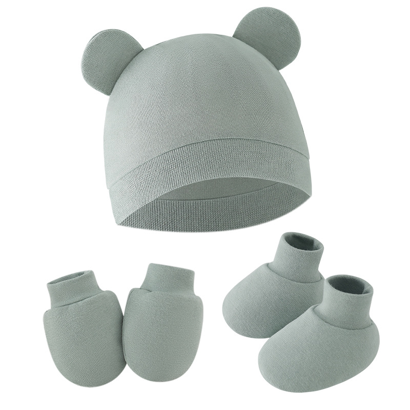 Infant Beanie Hat With Ears - หมวกเด็กน่ารักทารกแรกเกิด Bonnet ถุงมือถุงเท้าชุดหมวกหมวกหู New Born ของขวัญการถ่ายภาพ