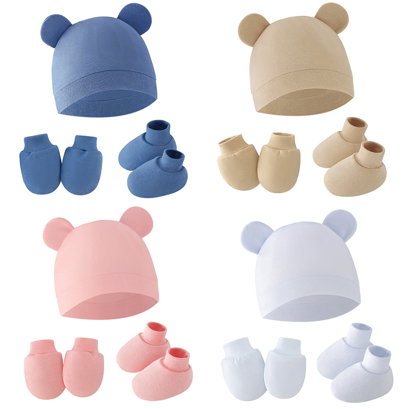Infant Beanie Hat With Ears - 2026 หมวกเด็กถุงมือถุงเท้าทารกแรกเกิดหมวกไหมพรมหูหมีสีสันสดใสทารกผ้าฝ้ายหมวกอุ่นอุปกรณ์ประกอบฉากการถ่ายภาพเด็กวัยหัดเดินของขวัญอาบน้ำ