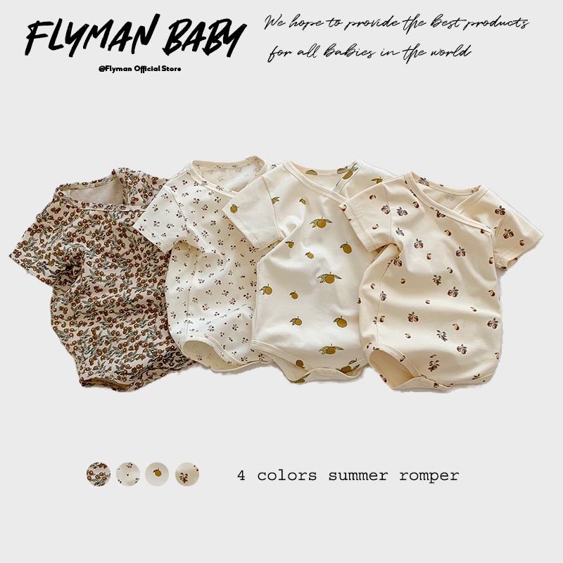 Newborn Baby Girl Romper Floral - ทารกแรกเกิดเด็กทารกRomperผลไม้ดอกไม้พิมพ์แขนสั้นผ้าฝ้ายนุ่มJumpsuitเสื้อผ้าเด็กทารก