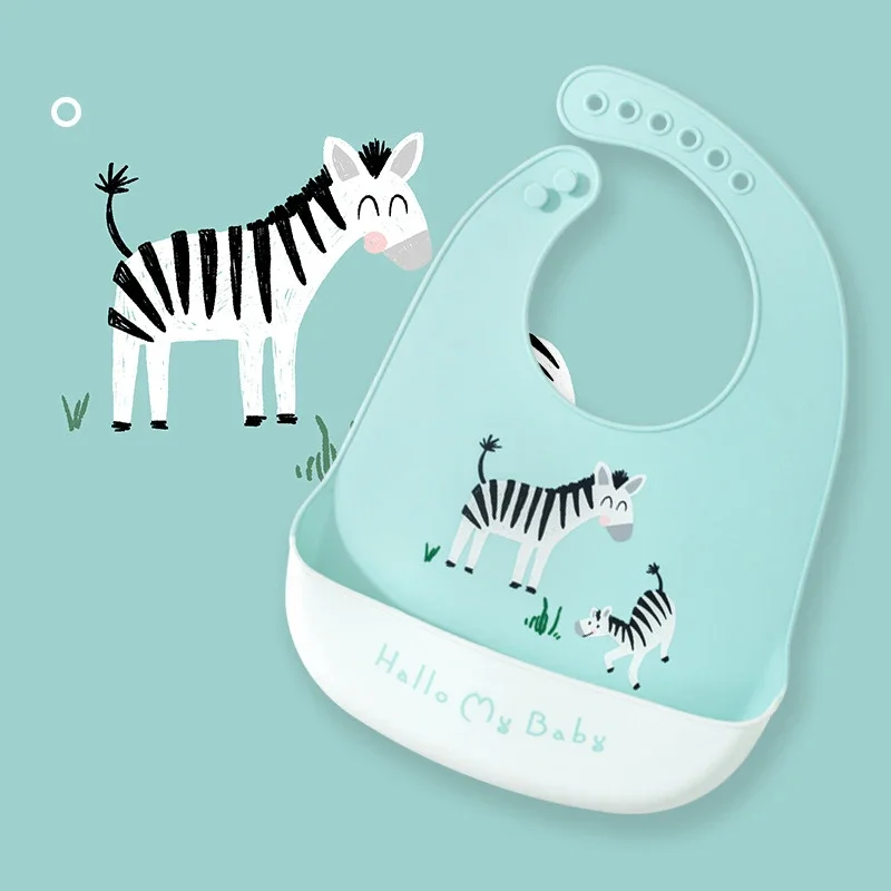 Waterproof Baby Bibs Silicone - กันน้ําผ้ากันเปื้อนเด็ก Baby Stuff น่ารักการ์ตูนสัตว์พิมพ์เด็ก Bib เด็กผู้หญิงปรับซิลิโคนอ่อน