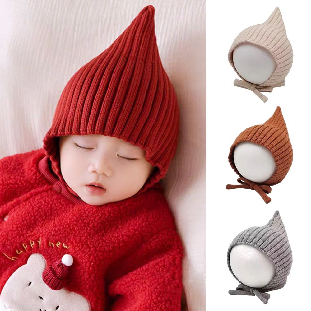 Infant Beanie Hat With Ears - หมวกเด็กทารกสีพื้นน่ารัก หมวกไหมพรมถักสำหรับฤดูหนาว หมวกบีนนี่สำหรับเด็กผู้หญิงและเด็กผู้ชายแรกเกิด ป้องกันหู
