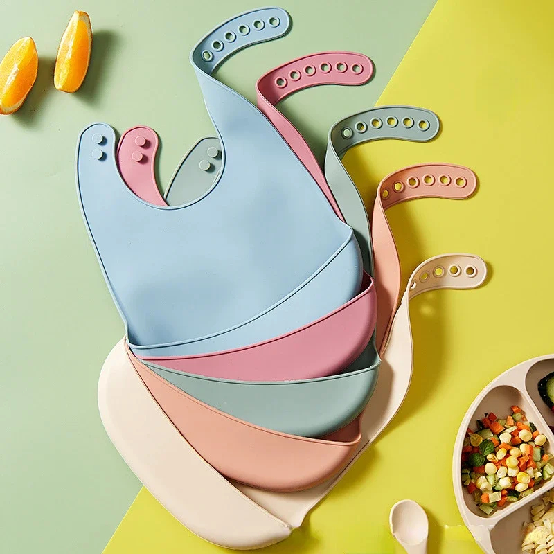 Waterproof Baby Bibs Silicone - ผ้ากันเปื้อนเด็ก 1-4 ชิ้น ปรับได้ กันน้ำ ซิลิโคนเกรดอาหาร
