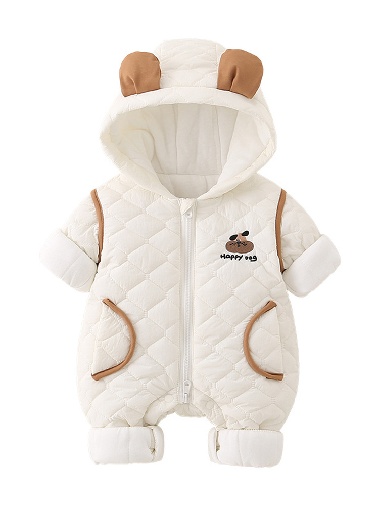 Cotton Baby Onesies Zipper - ชุดเด็กอ่อนผ้าฝ้ายอุ่นแบบมีฮู้ด แขนยาว สำหรับฤดูใบไม้ร่วงและฤดูหนาว ชุดคลาน ชุดกันหนาว เสื้อผ้าเด็ก