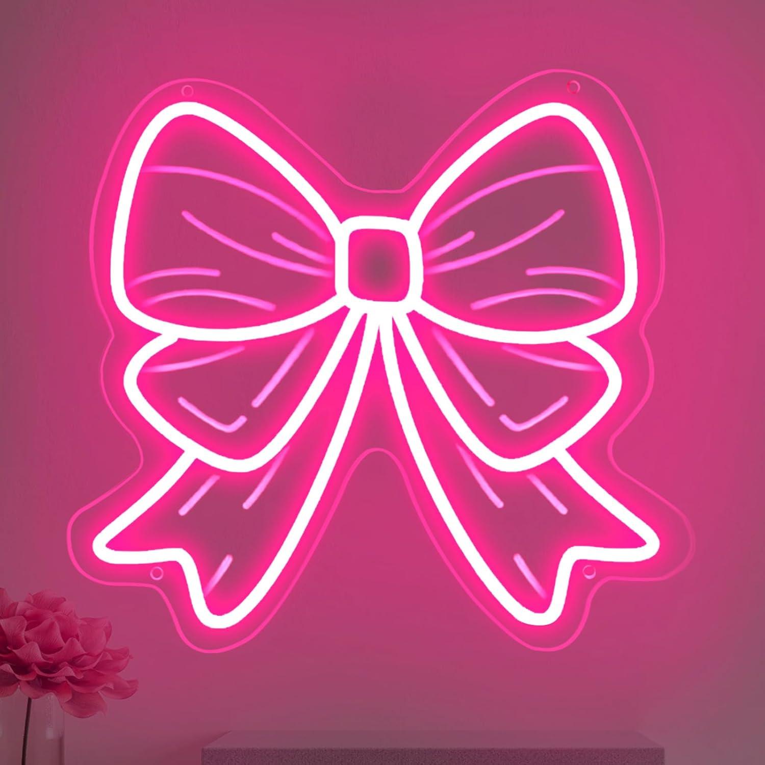 Nursery - ป้ายไฟนีออนรูปโบว์ ไฟ LED ปรับความสว่างได้ผ่านพอร์ต USB สำหรับตกแต่งห้องสาวๆ