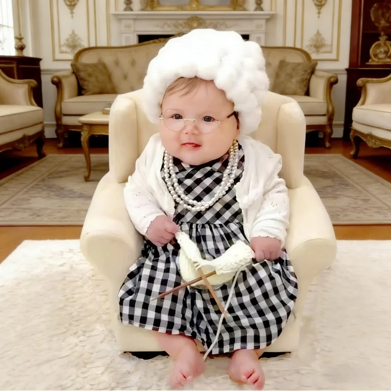 Infant Photography Props Outfit - อุปกรณ์ประกอบฉากถ่ายภาพทารกแรกเกิด ชุดคุณยายสำหรับเด็กผู้หญิง ชุดคุณปู่สำหรับเด็กผู้ชาย เสื้อผ้าคอสเพลย์ ชุดถ่ายภาพทารกแรกเกิด