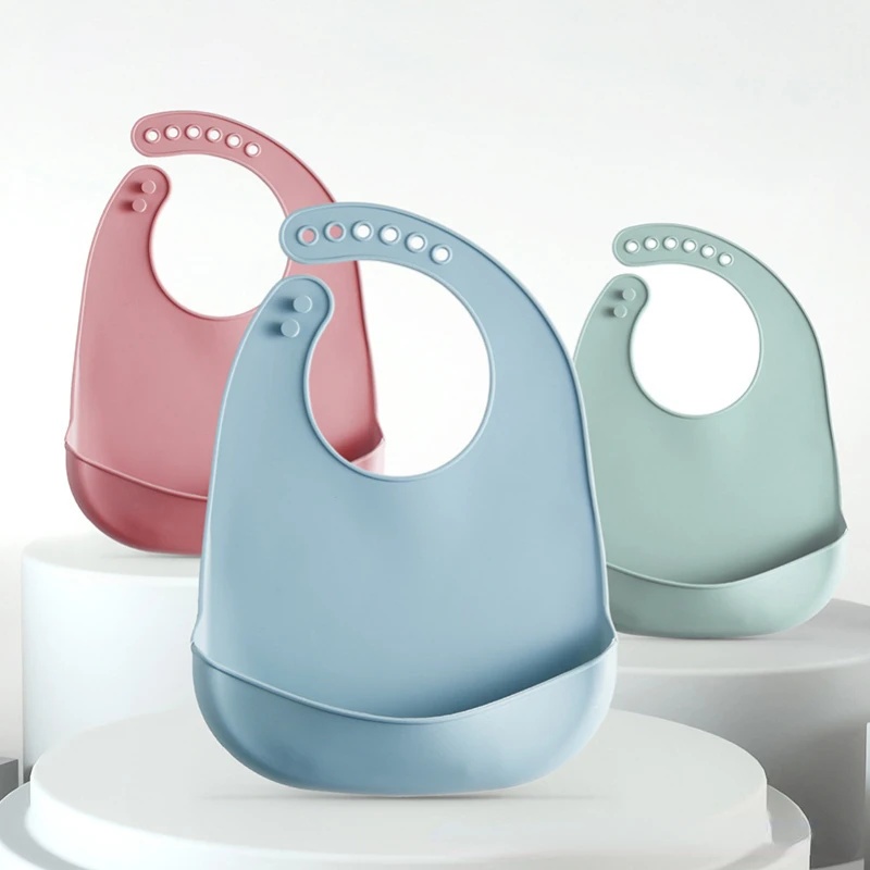 Waterproof Baby Bibs Silicone - ผ้ากันเปื้อนซิลิโคนสำหรับเด็ก 1-5 ชิ้น กันน้ำ สีพื้น ปรับระดับได้