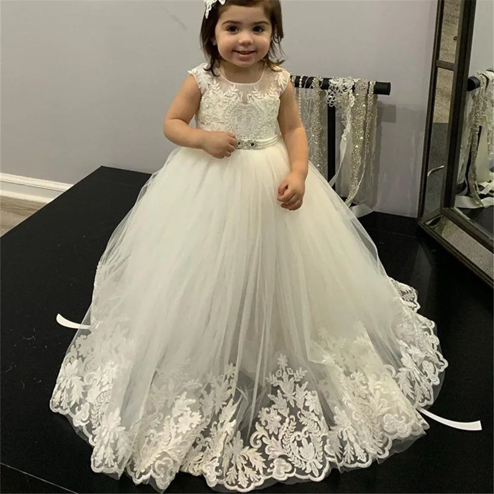Toddler Girl Tulle Party Dress - ชุดเดรสเด็กผู้หญิง ลูกไม้ สำหรับงานพิธีศีลมหาสนิท งานแต่งงาน งานเลี้ยงวันเกิด ชุดเจ้าหญิงสำหรับโอกาสพิเศษ