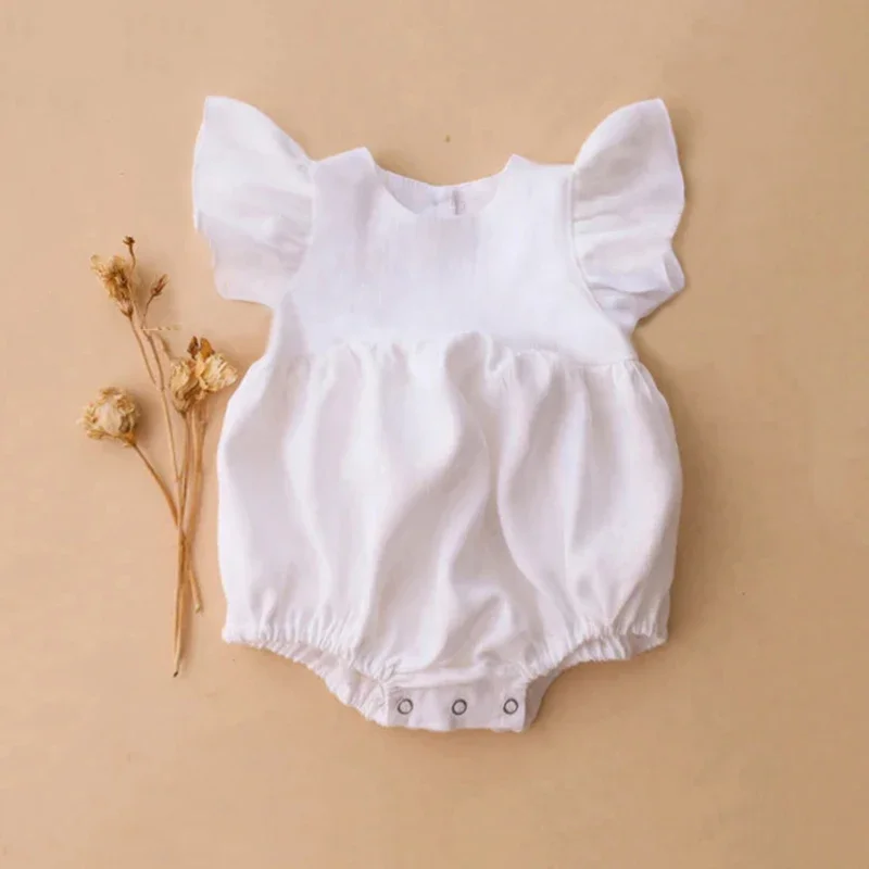 Baby Summer Linen Sleeveless Jumpsuit - จั๊มสูทผ้าลินินเด็กผู้หญิง0-24M เด็กแรกเกิดผ้าฝ้ายเสื้อรอมเปอร์ทารกฤดูร้อนน่ารัก