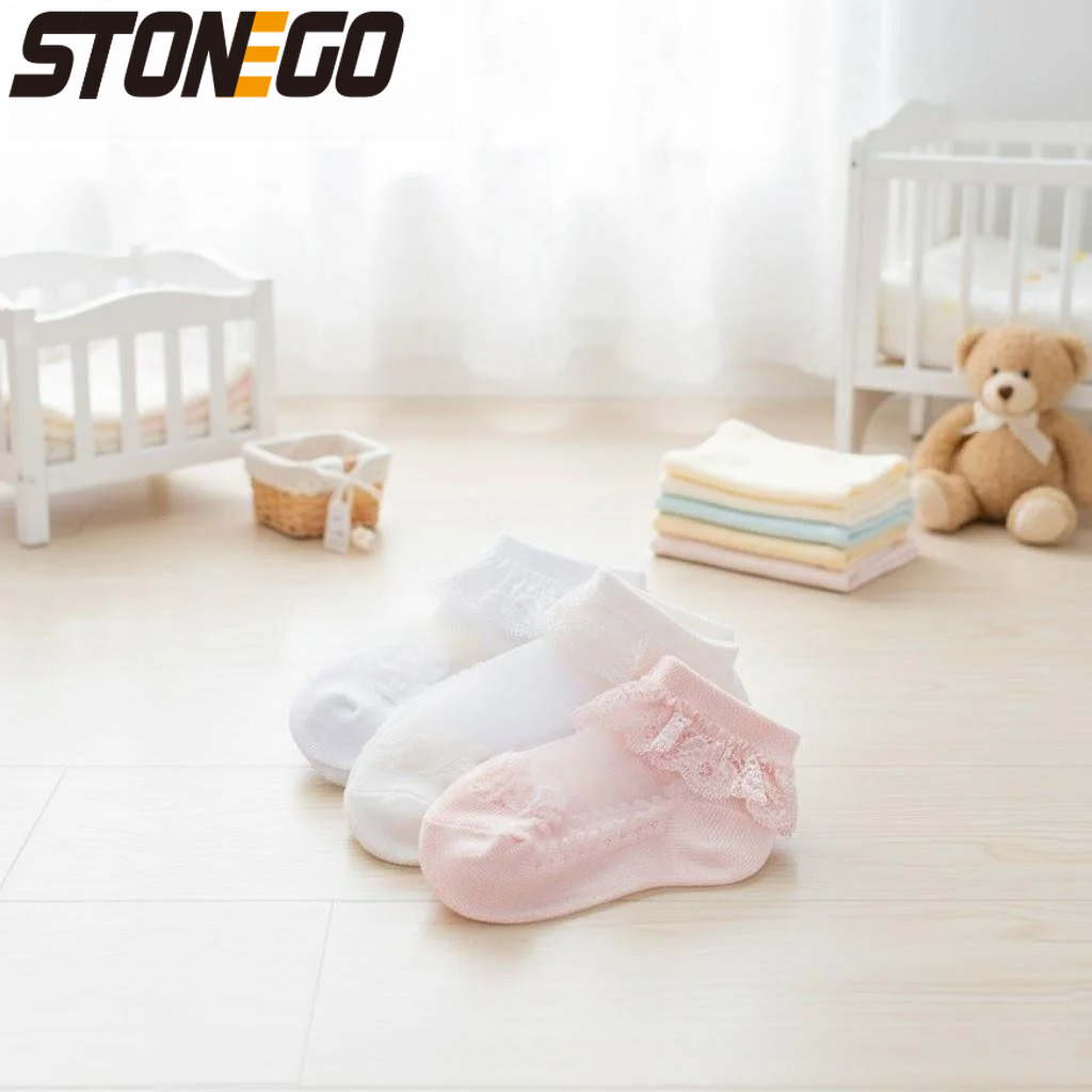 Unisex Baby Socks Non Slip - ถุงเท้าเด็กอ่อนลายลูกไม้ดอกไม้ ผ้าฝ้าย พื้นกันลื่น สำหรับเด็กแรกเกิด-เด็กเล็ก 0-5 ปี