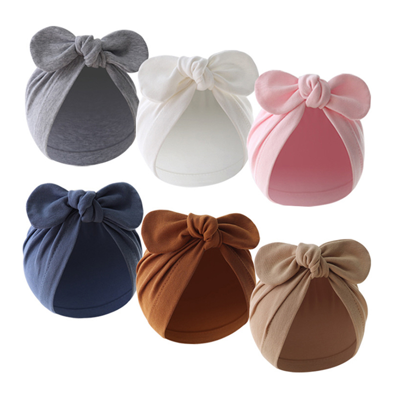 Infant Beanie Hat With Ears - หมวกบีนนี่เด็กทารกผ้าโพกศีรษะหูกระต่ายน่ารักสีทึบสำหรับเด็กผู้หญิงเด็กผู้ชายหมวกผ้าคอตตอนแบบอินเดีย