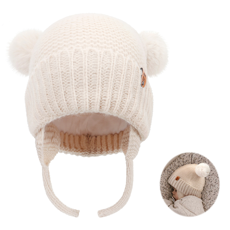 หมวกไหมพรมเด็กน่ารัก ตกแต่งพู่ - Infant Beanie Hat With Ears บทวิจารณ์และราคา