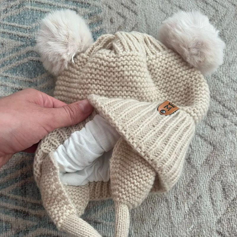 หมวกไหมพรมเด็กน่ารัก ตกแต่งพู่ - Infant Beanie Hat With Ears บทวิจารณ์และราคา