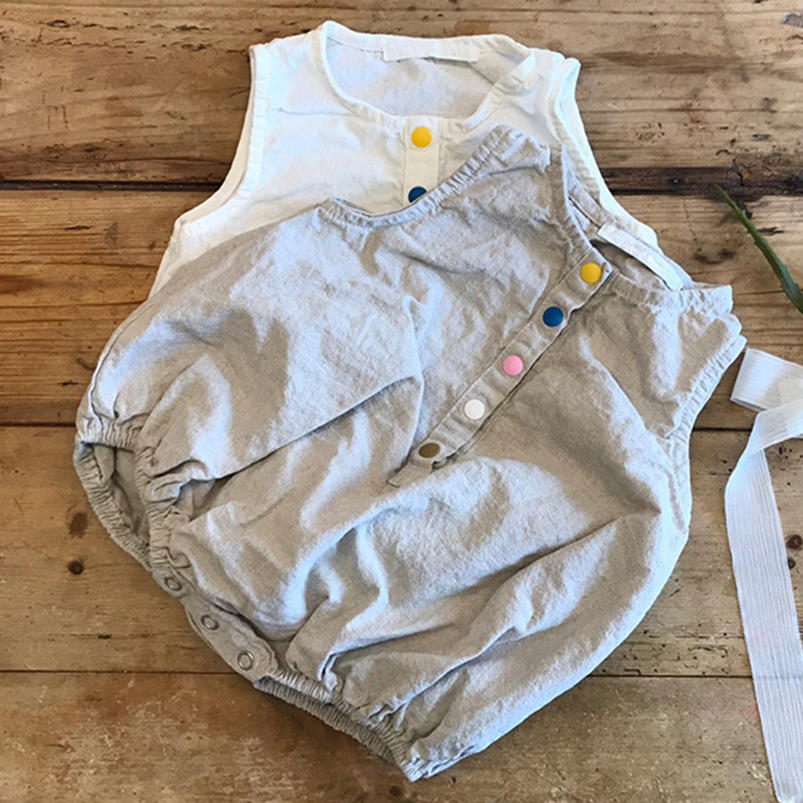 ชุดรอมเปอร์ผ้าลินินสำหรับเด็กผ - Baby Summer Linen Sleeveless Jumpsuit บทวิจารณ์และราคา