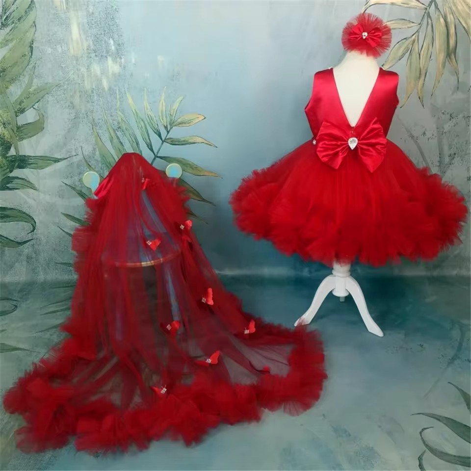 ชุดเดรสเด็กผู้หญิงสีแดงแบบกำหน - Toddler Girl Tulle Party Dress บทวิจารณ์และราคา