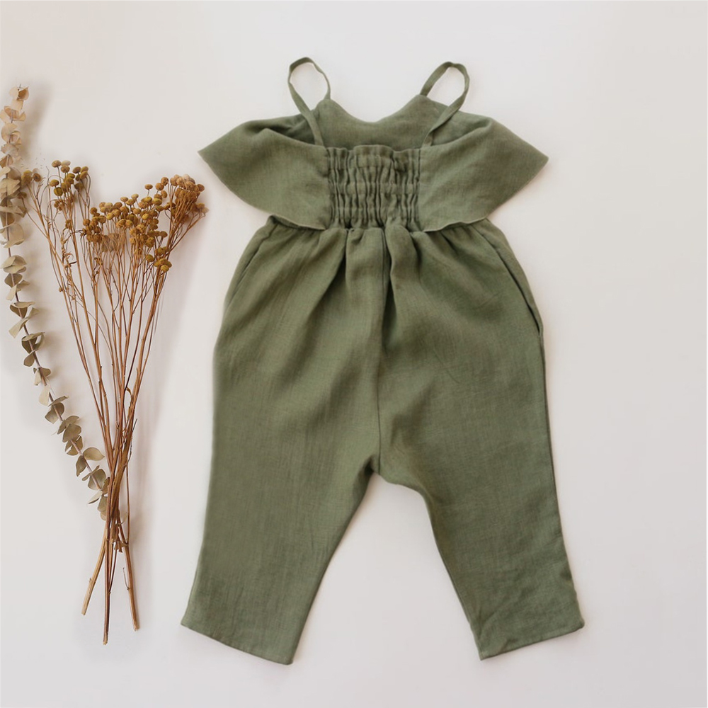 ชุดหมีเสื้อผ้าเด็กเด็กผู้หญิงฤ - Baby Summer Linen Sleeveless Jumpsuit บทวิจารณ์และราคา