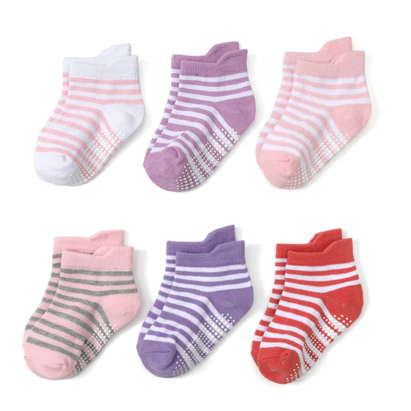 ถุงเท้าเด็ก 6 คู่ ลายทาง ผ้าฝ้ - Unisex Baby Socks Non Slip บทวิจารณ์และราคา