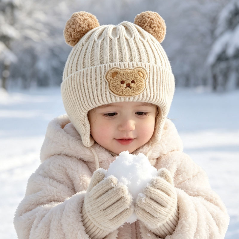 หมวกไหมพรมลายหูหมีสำหรับเด็กทา - Infant Beanie Hat With Ears บทวิจารณ์และราคา
