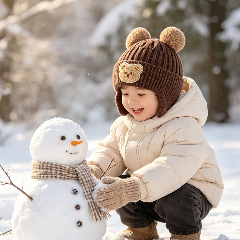 หมวกไหมพรมลายหูหมีสำหรับเด็กทา - Infant Beanie Hat With Ears บทวิจารณ์และราคา