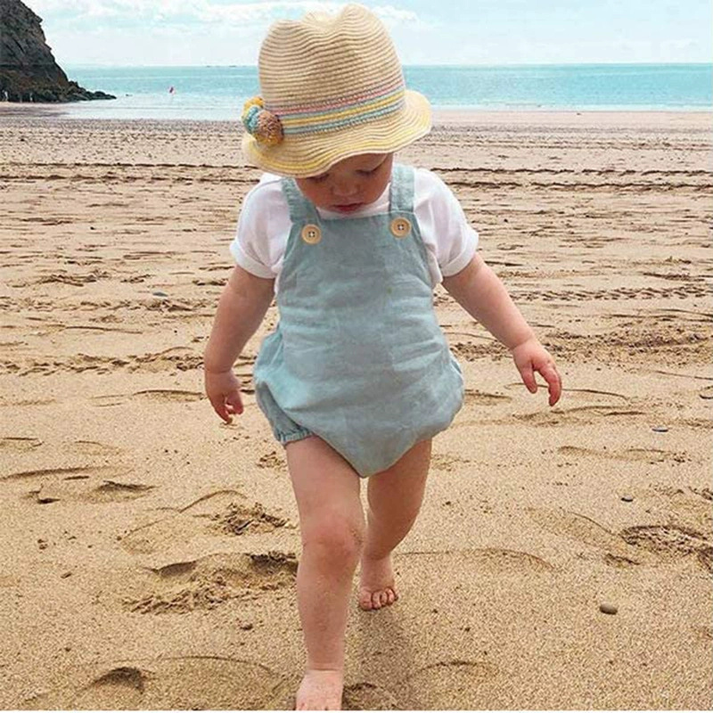 ชุดรอมเปอร์เด็กทารกแรกเกิดฤดูร - Baby Summer Linen Sleeveless Jumpsuit บทวิจารณ์และราคา