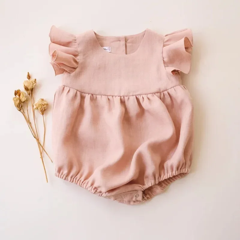 จั๊มสูทผ้าลินินเด็กผู้หญิง0-24 - Baby Summer Linen Sleeveless Jumpsuit บทวิจารณ์และราคา