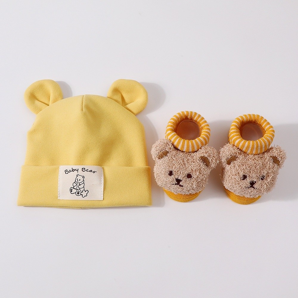 2 ชิ้น/เซ็ต ชุดหมวกและถุงเท้าเ - Infant Beanie Hat With Ears บทวิจารณ์และราคา