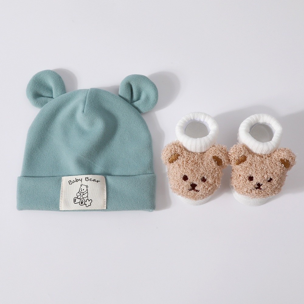 2 ชิ้น/เซ็ต ชุดหมวกและถุงเท้าเ - Infant Beanie Hat With Ears บทวิจารณ์และราคา