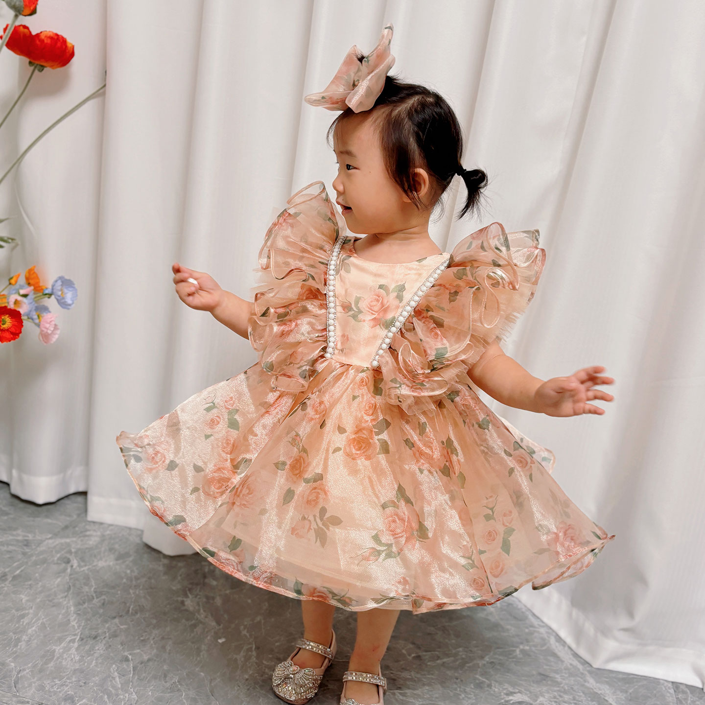 ชุดเดรสเด็กผู้หญิงสีแชมเปญสวยห - Toddler Girl Tulle Party Dress บทวิจารณ์และราคา