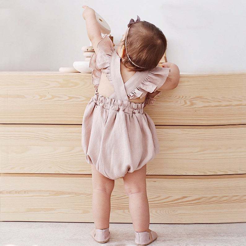 ชุดรอมเปอร์เด็กผู้หญิงสำหรับฤด - Baby Summer Linen Sleeveless Jumpsuit บทวิจารณ์และราคา